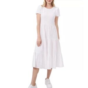 Riley & Rae Women's Ultra White Tiered Puff Sleeve Midi Dress Size M